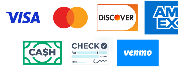 We Accept Visa MasterCard, Discover Card AmericanExpress, Venmo, Cash & Checks